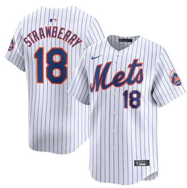 Mens New York Mets #18 Darryl Strawberry White 2024 Home Limited Stitched Baseball Jersey Dzhi->new york mets->MLB Jersey